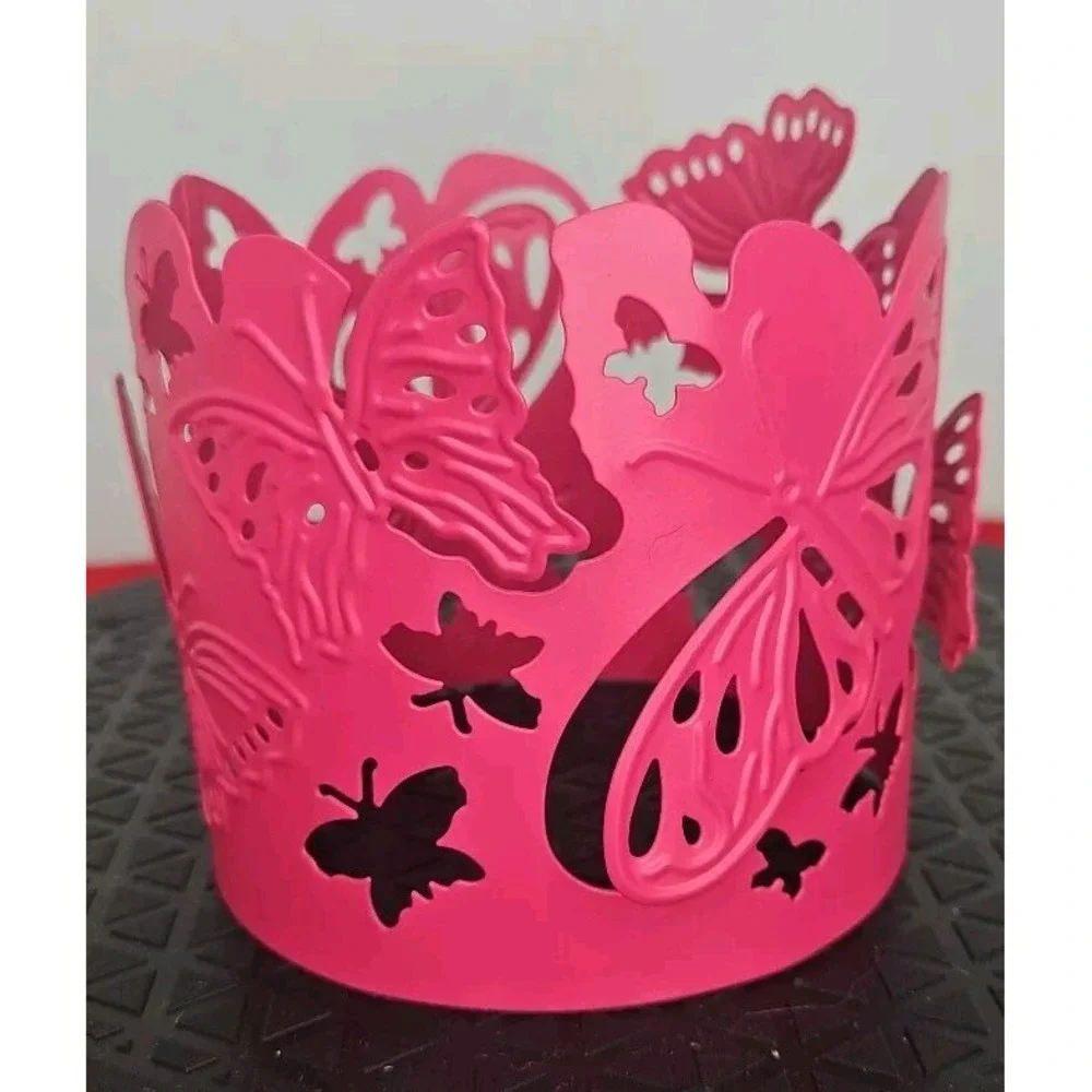 Partylite Pink Metal Butterfly 3 Wick Candle‎ Sleeve - Picture 3 of 6